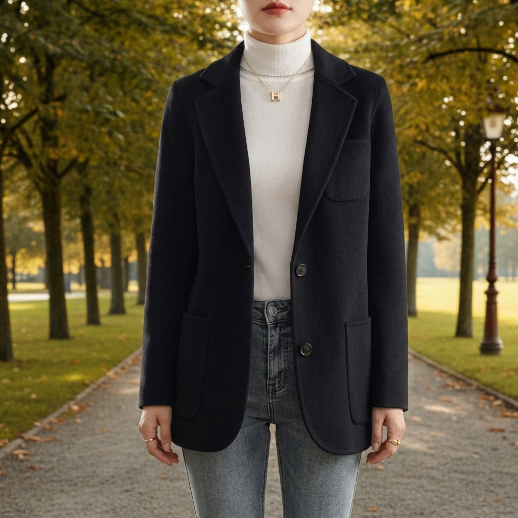 Angela | Women's Wool Blend Tailored Notch Lapel Two Button Blazer