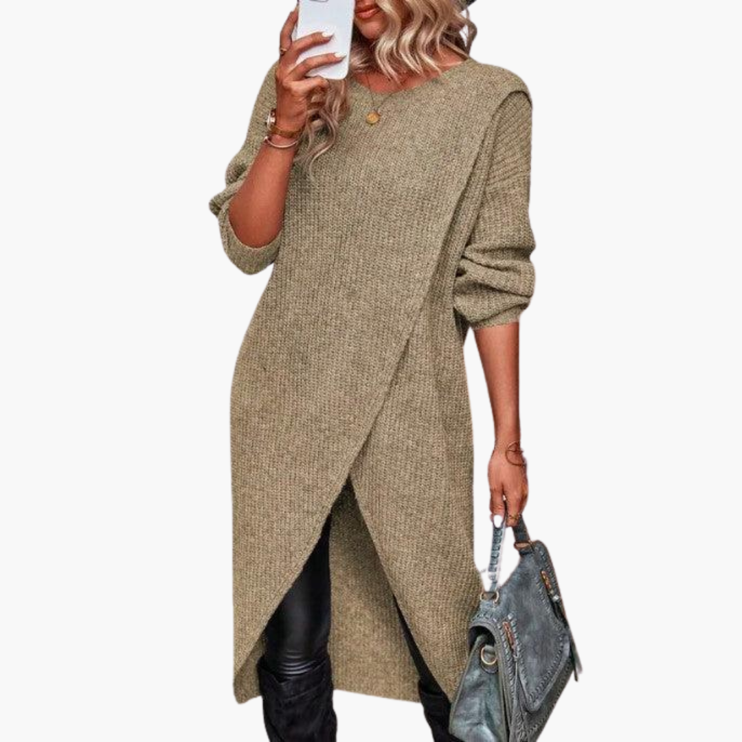 Elodie | Women's Long Sleeve Asymmetrical Hem Knit Sweater Dress