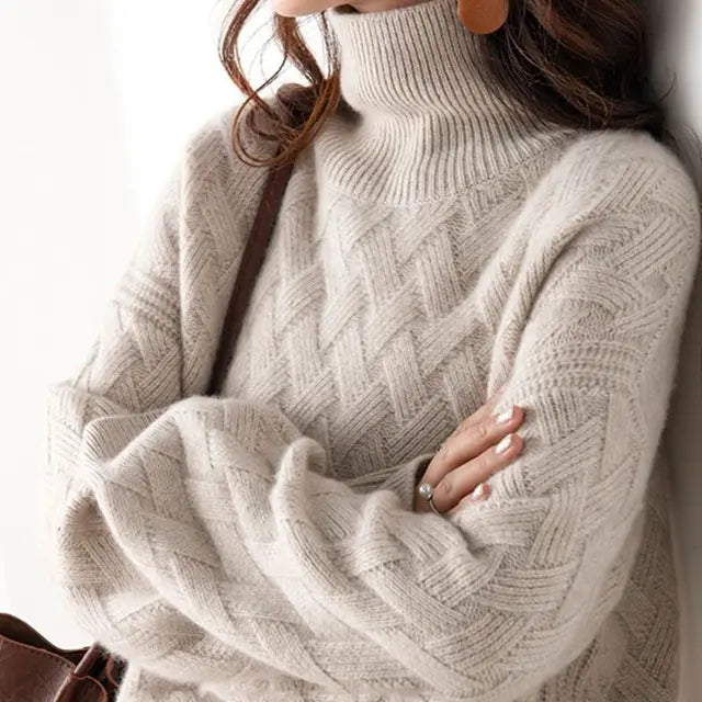 Betty | Women's Oversized Chunky Knit Pullover Turtleneck Sweater