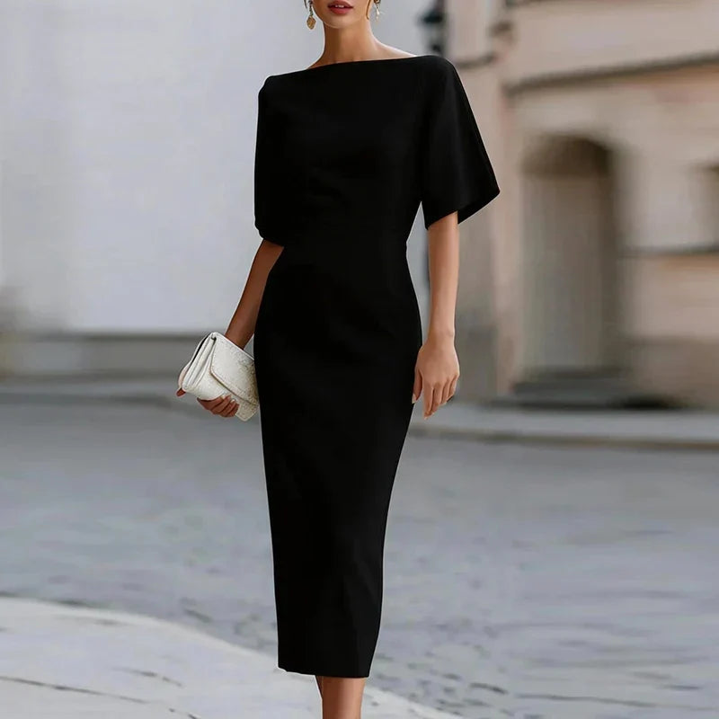 Matilda | Women's Formal Boat Neck Half Sleeve Bodycon Midi Cocktail Dress