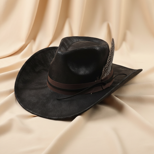 Wide Brim Cowboy Hats with Feather Detail