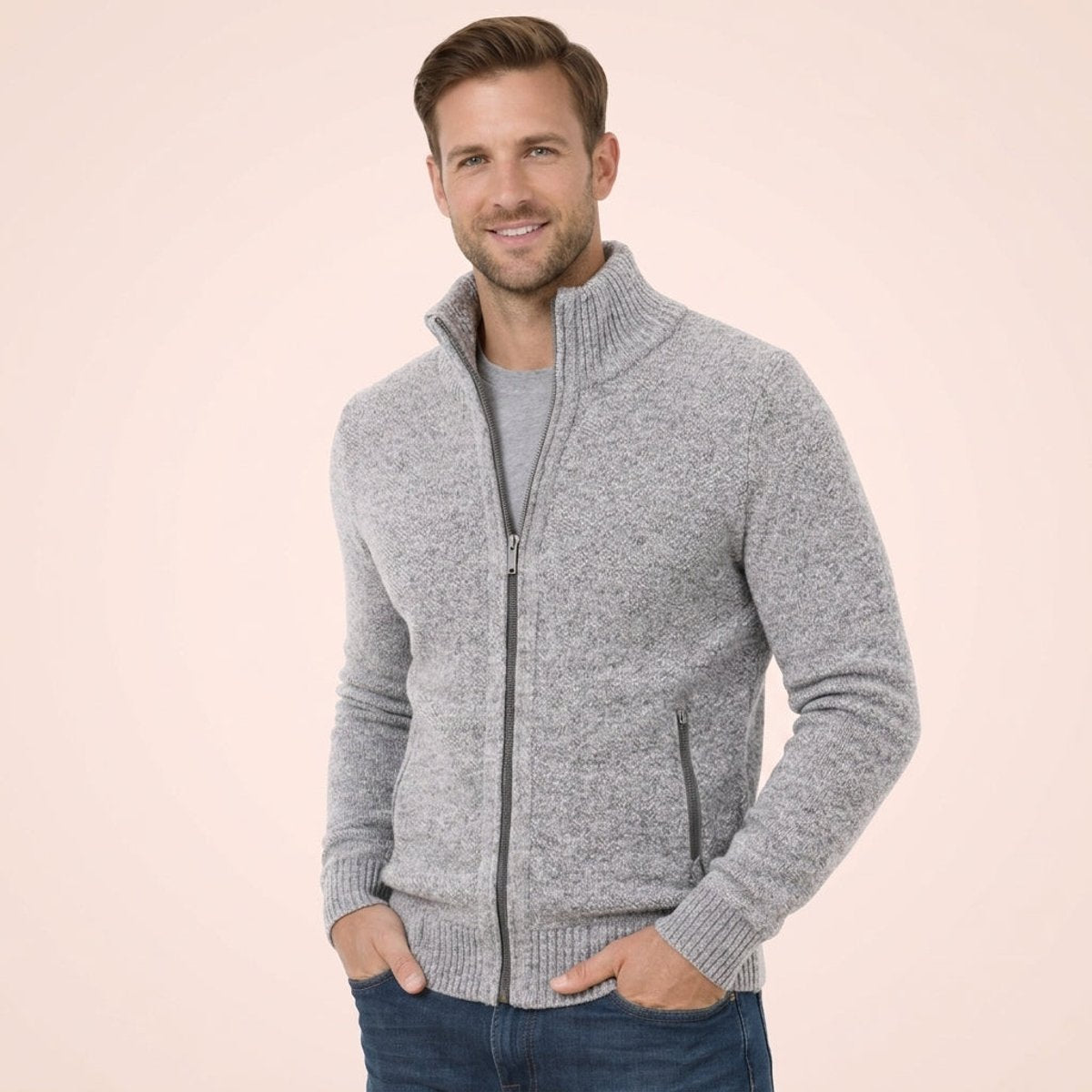 Anders | Men's Full-Zip Mock Neck Textured Knit Cardigan Sweater