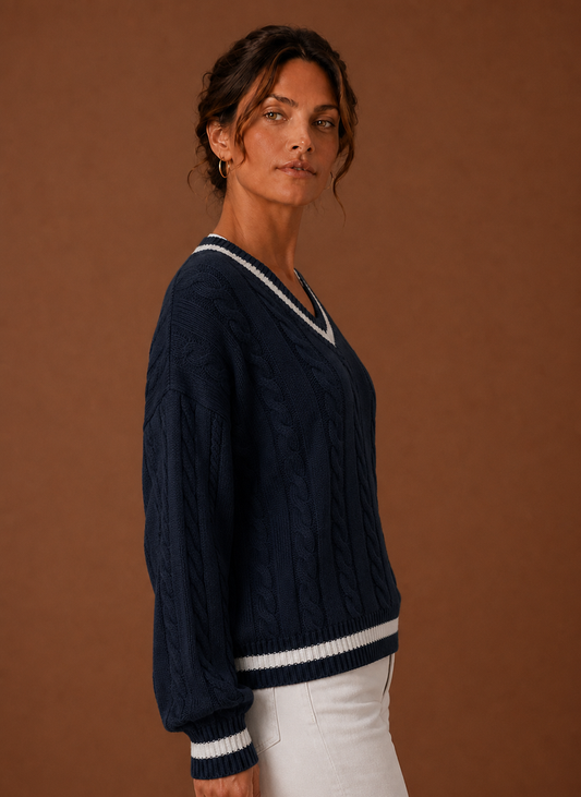 Marlette | Women's Cable Knit V-Neck Long Sleeve Jumper