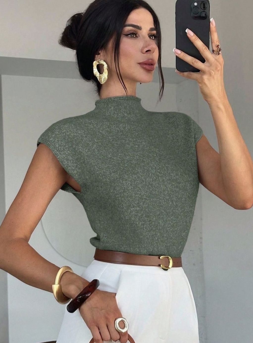 Victoria | Women's Mock Neck Cap Sleeve Knit Pullover Sweater