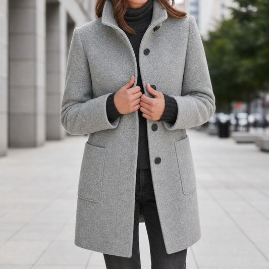 Annabel | Women's Stand Collar Single Breasted Wool Blend Car Coat