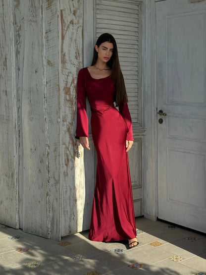 Lucienne | Women's Long Sleeve Scoop Neck Formal Maxi Dress