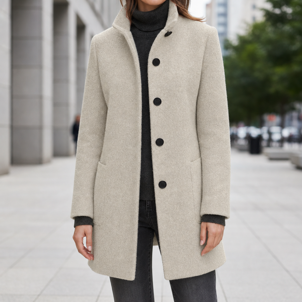 Annabel | Women's Stand Collar Single Breasted Wool Blend Car Coat