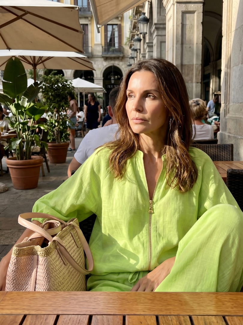 Beverly | Women's Linen Blend Zip-Front Balloon Sleeve Wide Leg Two-Piece Set