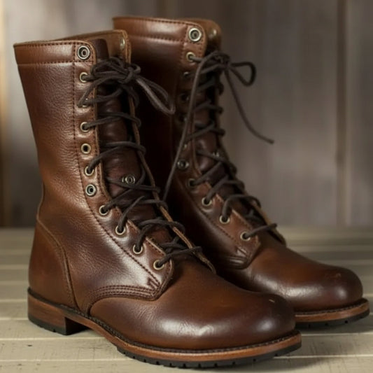 Elowen | Women's Lace-Up Mid-Calf Low Heel Combat Boot