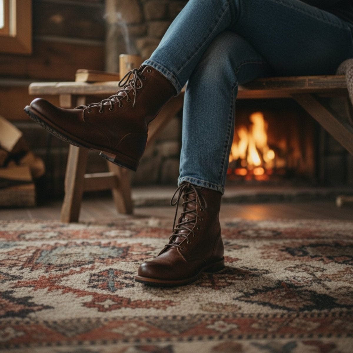 Elowen | Women's Lace-Up Mid-Calf Low Heel Combat Boot