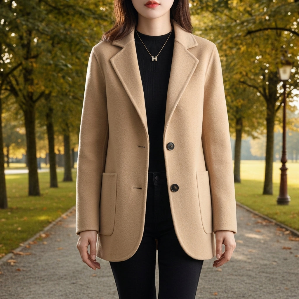 Angela | Women's Wool Blend Tailored Notch Lapel Two Button Blazer