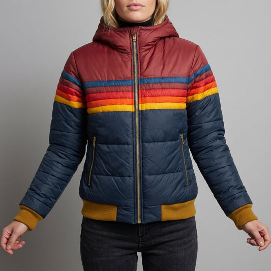 Beatriz | Women's Retro Striped Colour Block Hooded Insulated Puffer Jacket