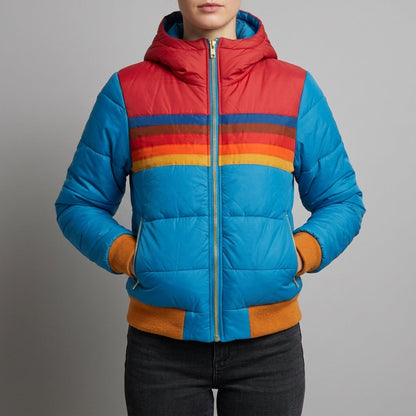 Beatriz | Women's Retro Striped Colour Block Hooded Insulated Puffer Jacket