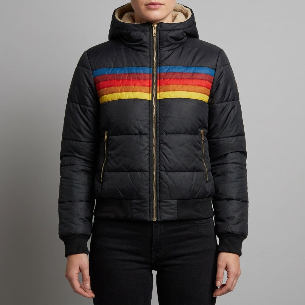 Beatriz | Women's Retro Striped Colour Block Hooded Insulated Puffer Jacket