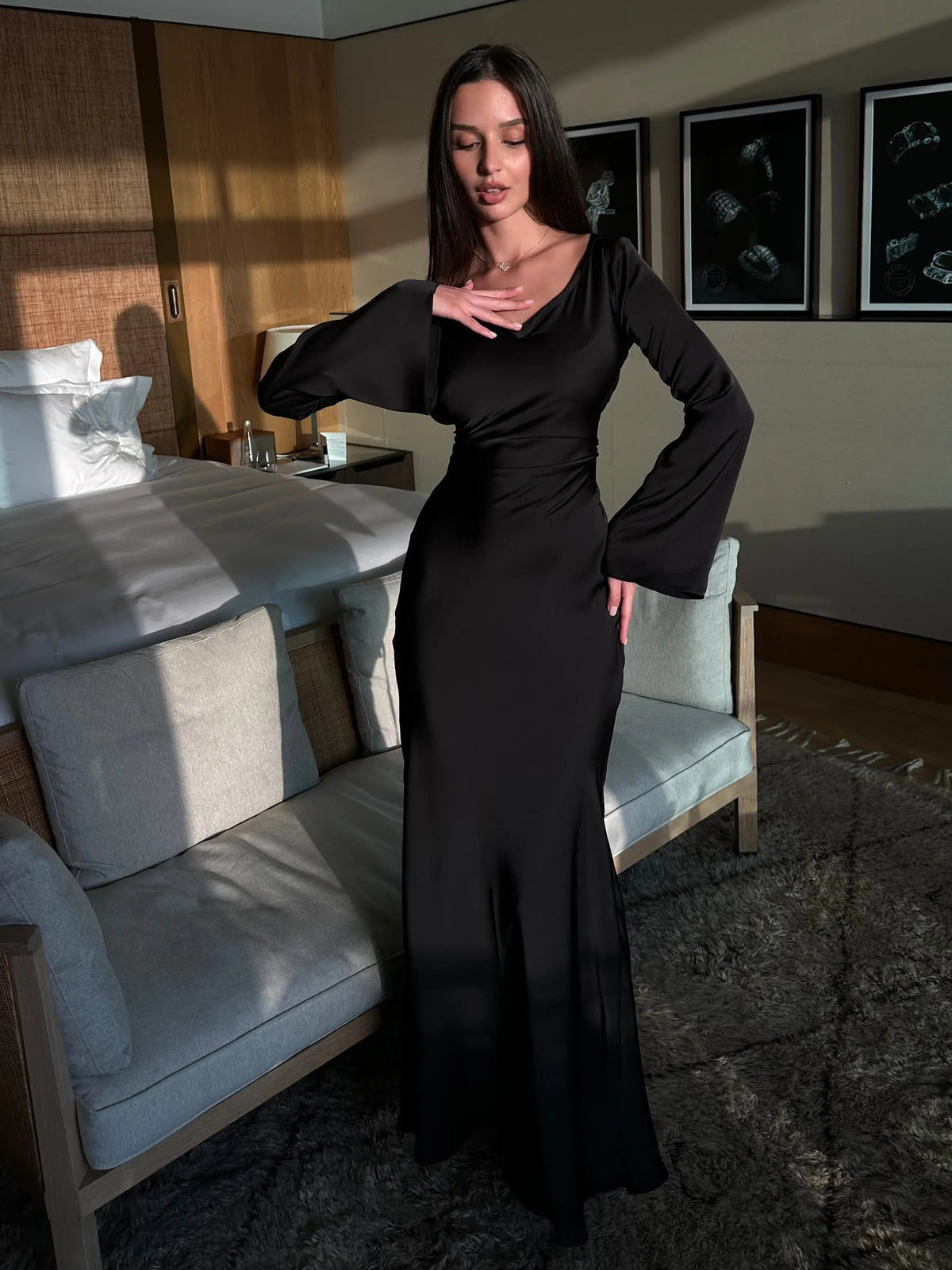 Lucienne | Women's Long Sleeve Scoop Neck Formal Maxi Dress