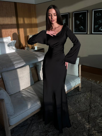 Lucienne | Women's Long Sleeve Scoop Neck Formal Maxi Dress