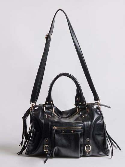 Quinn | Women's Retro Top Handle Zip Pocket Bowler Bag