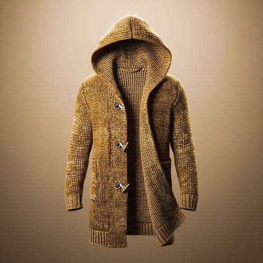 Adrian | Men's Hooded Toggle Long Chunky Knit Cardigan Sweater