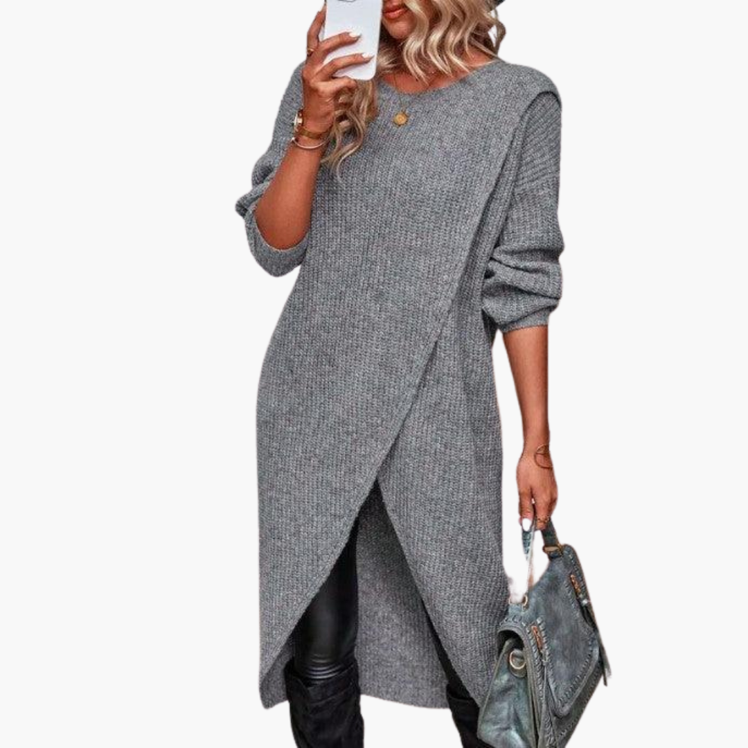 Elodie | Women's Long Sleeve Asymmetrical Hem Knit Sweater Dress