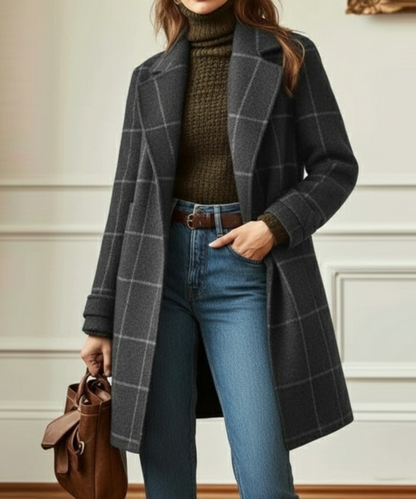 Jennifer | Women's Long Oversized Check Lapel Collar Coat