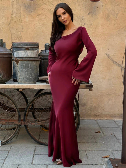 Lucienne | Women's Long Sleeve Scoop Neck Formal Maxi Dress