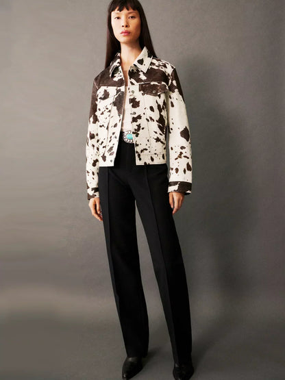 Lena | Women's Western Animal Print Cropped Trucker Jacket