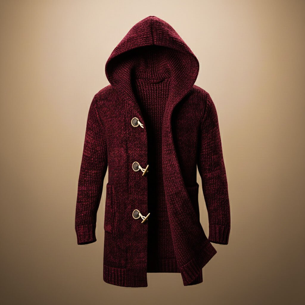 Adrian | Men's Hooded Toggle Long Chunky Knit Cardigan Sweater
