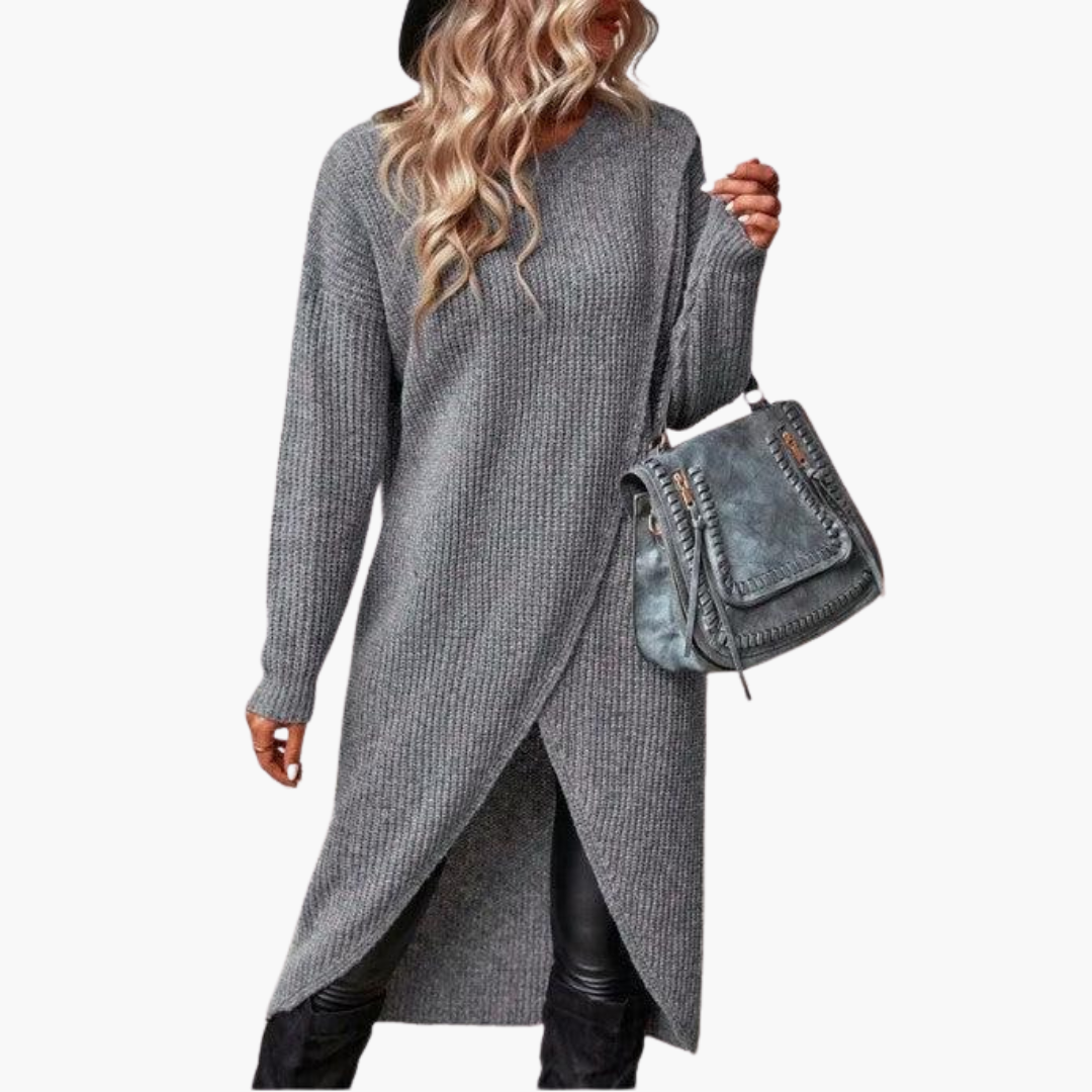 Elodie | Women's Long Sleeve Asymmetrical Hem Knit Sweater Dress