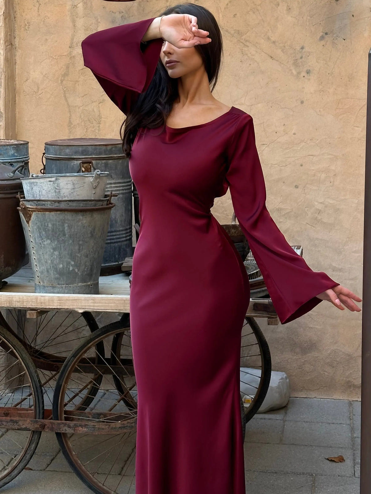 Lucienne | Women's Long Sleeve Scoop Neck Formal Maxi Dress