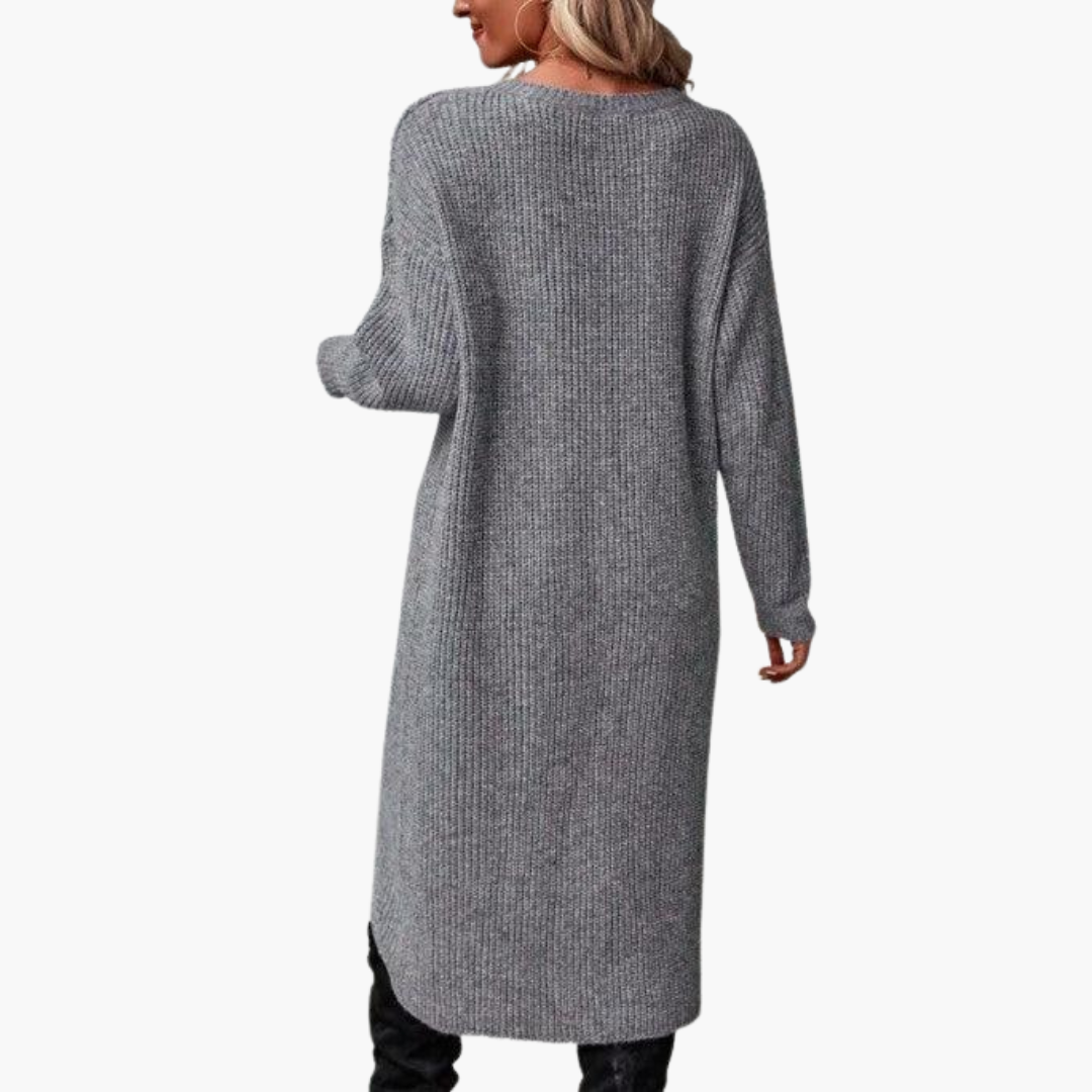 Elodie | Women's Long Sleeve Asymmetrical Hem Knit Sweater Dress