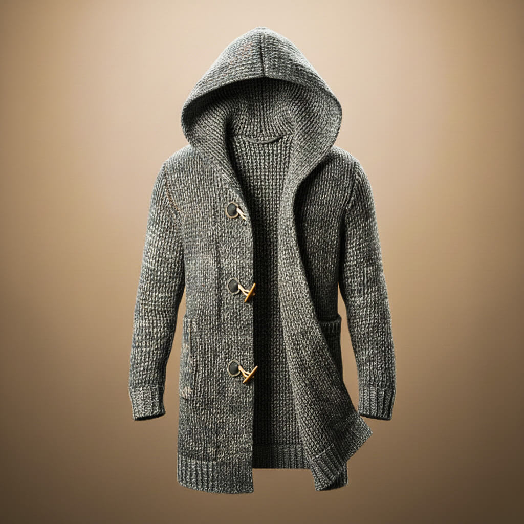 Adrian | Men's Hooded Toggle Long Chunky Knit Cardigan Sweater