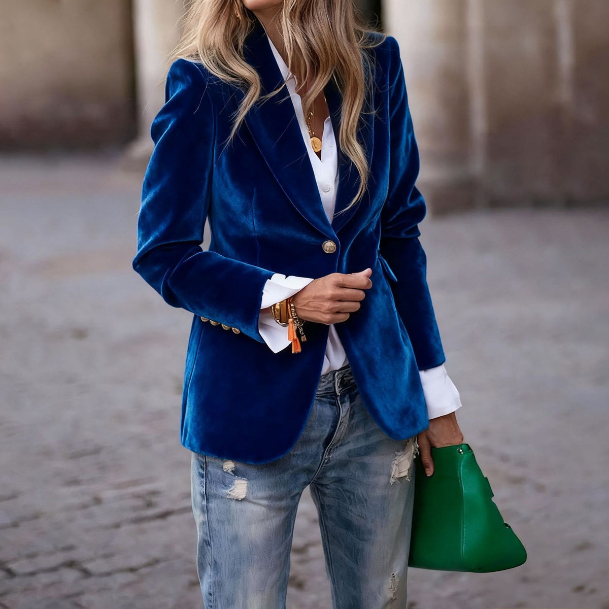 Beatrice | Women's Velvet Fitted Notched Lapel Single-Button Blazer