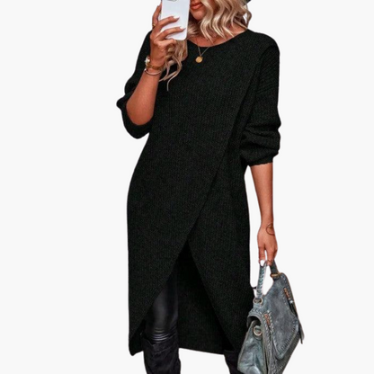 Elodie | Women's Long Sleeve Asymmetrical Hem Knit Sweater Dress