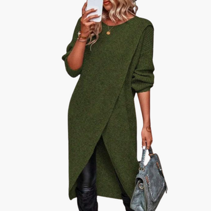 Elodie | Women's Long Sleeve Asymmetrical Hem Knit Sweater Dress
