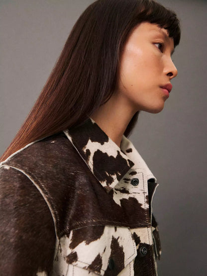 Lena | Women's Western Animal Print Cropped Trucker Jacket