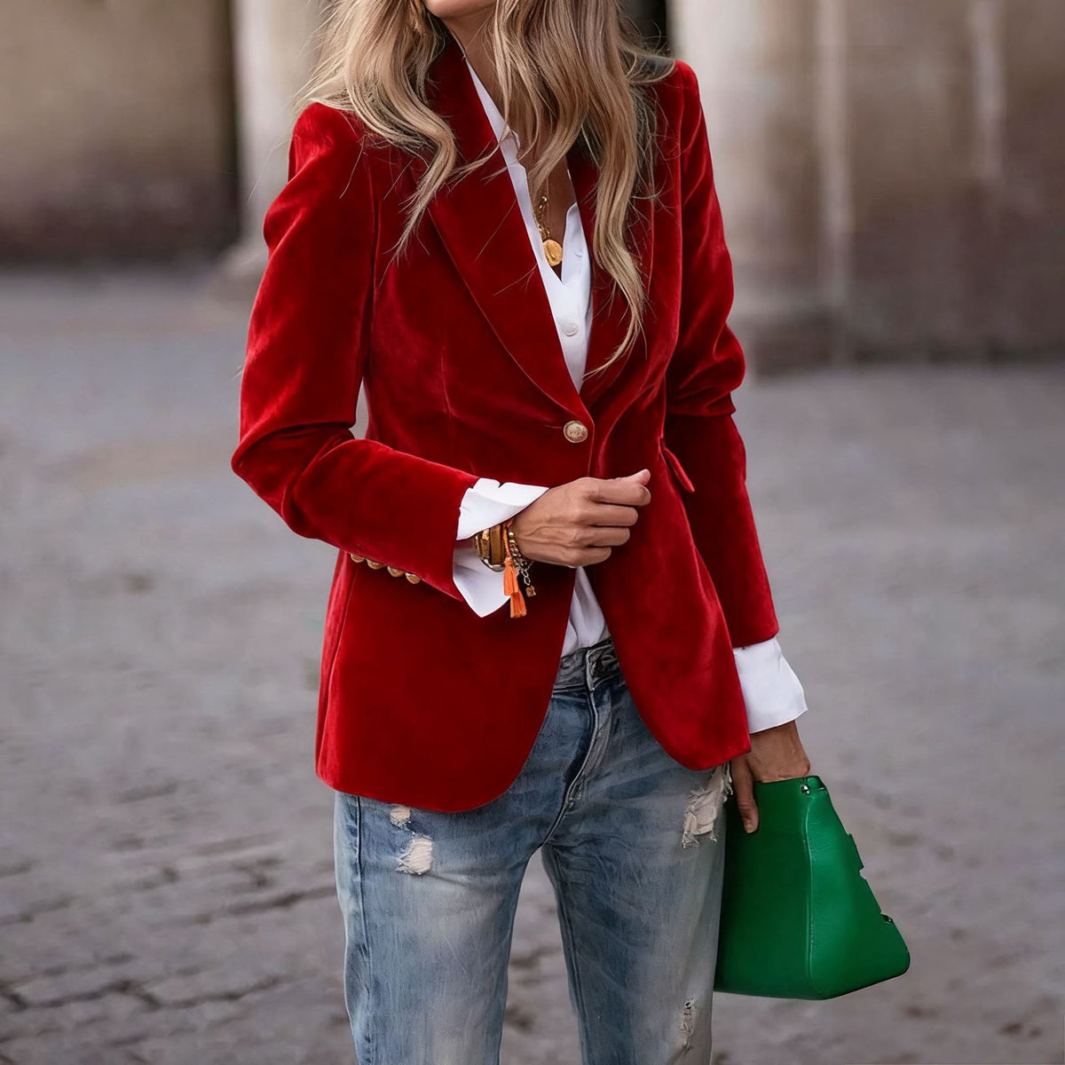 Beatrice | Women's Velvet Fitted Notched Lapel Single-Button Blazer