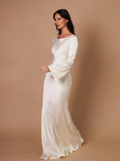 Lucienne | Women's Long Sleeve Scoop Neck Formal Maxi Dress