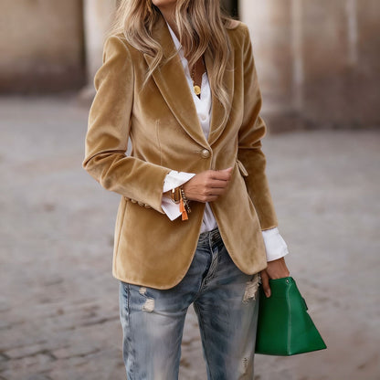 Beatrice | Women's Velvet Fitted Notched Lapel Single-Button Blazer
