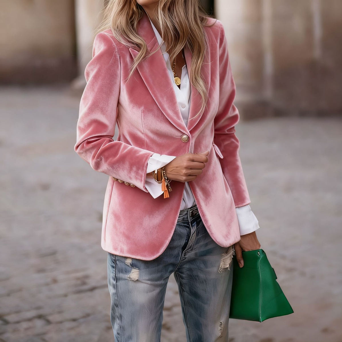 Beatrice | Women's Velvet Fitted Notched Lapel Single-Button Blazer