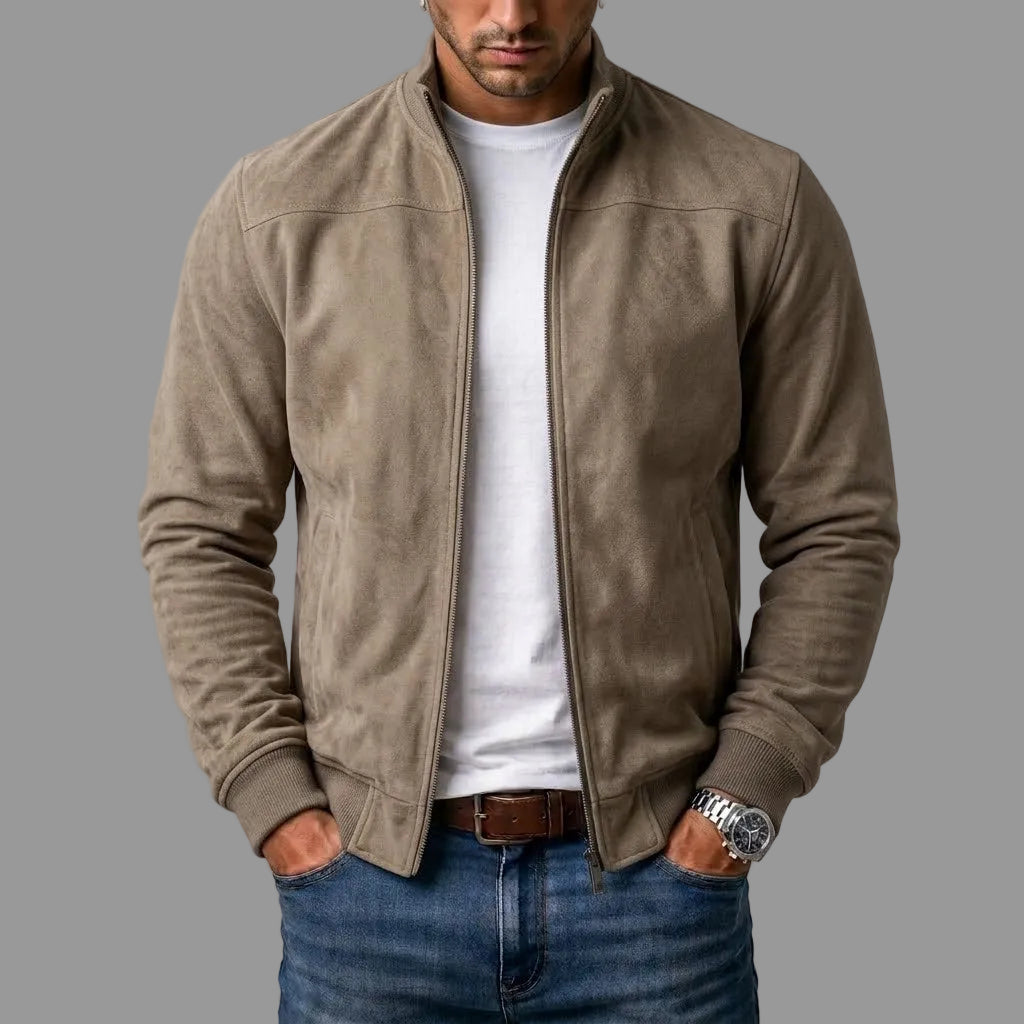Byron | Men's Casual Stand Collar Zip-Up Suede Bomber Jacket