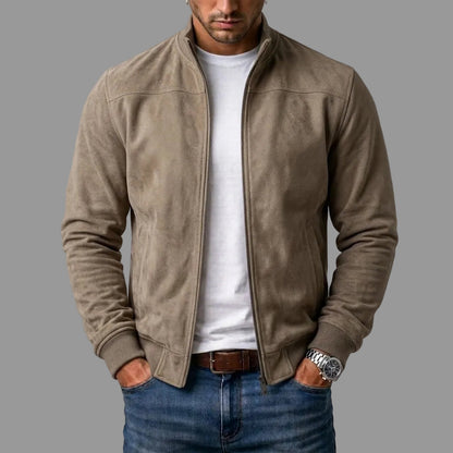 Byron | Men's Casual Stand Collar Zip-Up Suede Bomber Jacket