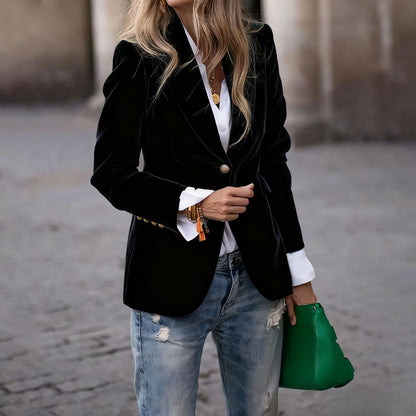 Beatrice | Women's Velvet Fitted Notched Lapel Single-Button Blazer