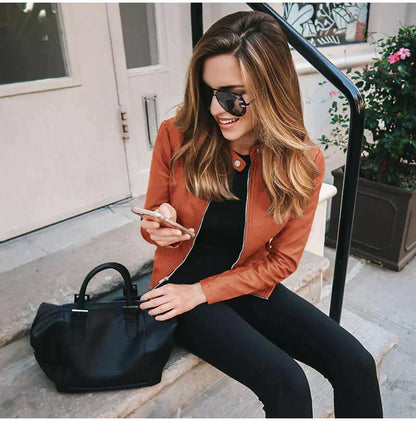 Selene | Women's Fitted Stand Collar Zip-Up Biker Jacket