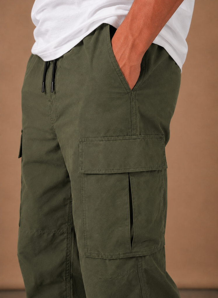 Halric | Men's Relaxed Fit Straight-Leg Drawstring Cargo Trousers