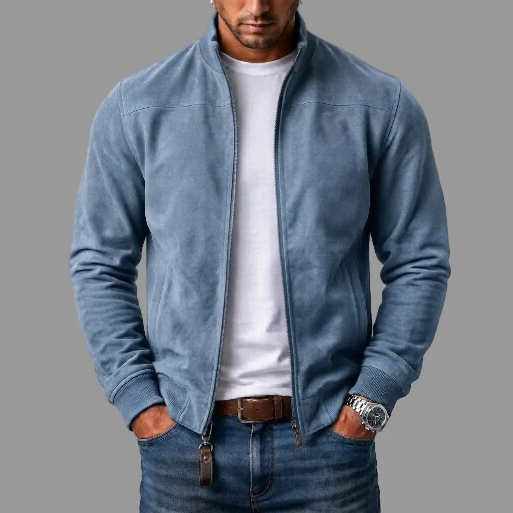 Byron | Men's Casual Stand Collar Zip-Up Suede Bomber Jacket