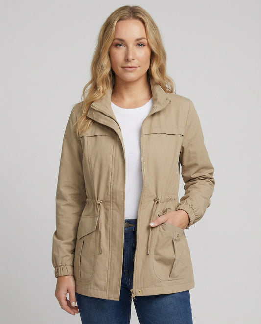 Leona | Women's Casual Drawstring Waist Zip-Up Utility Jacket