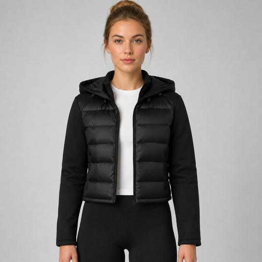 Ashley | Women's Lightweight Hooded Quilted Black Cropped Puffer Jacket