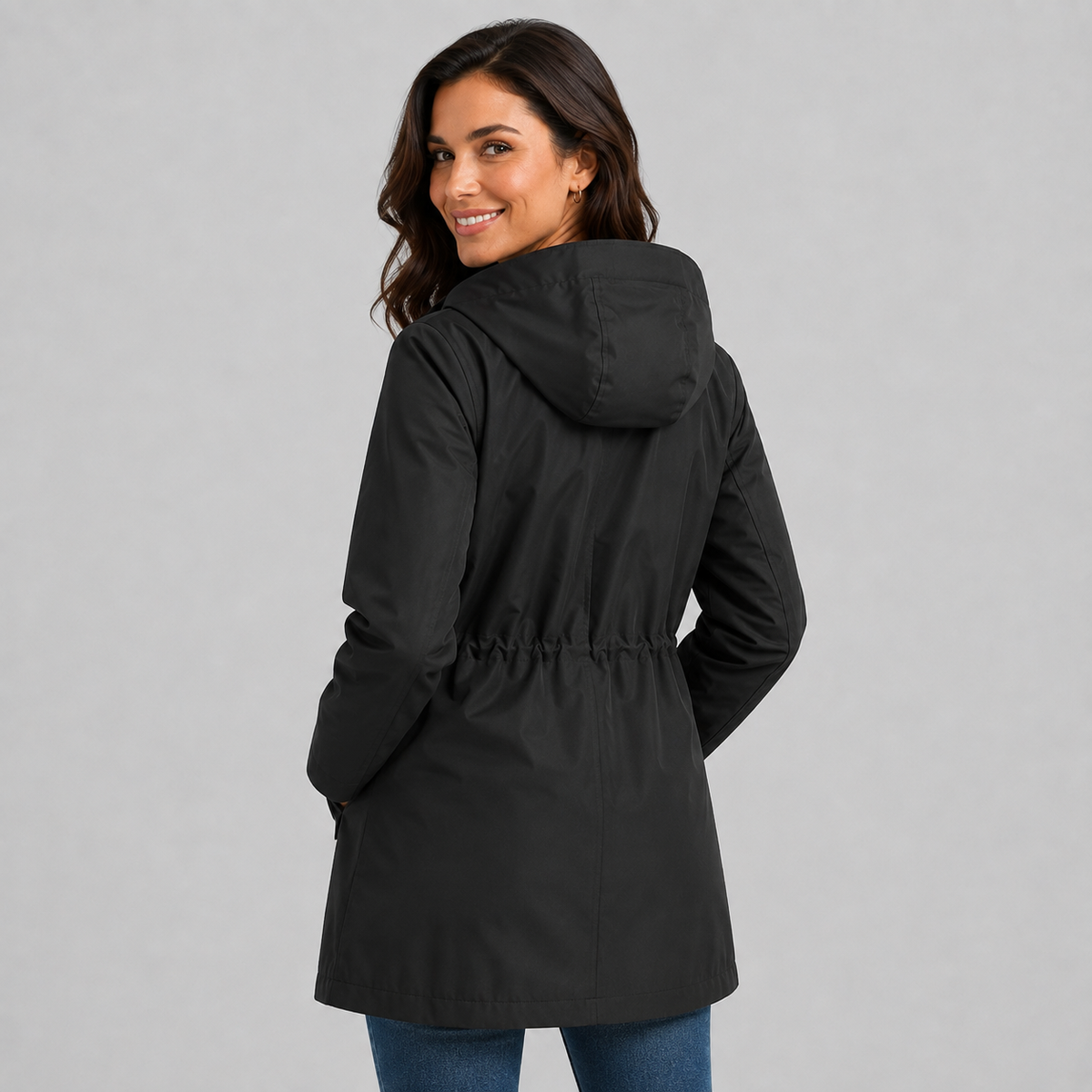 Amalia | Women's Hooded Plaid Lined Drawstring Spring Rain Jacket