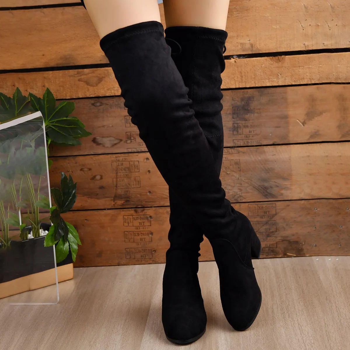 Christine | Women's Black Round Toe Block Heel Over-the-Knee Boot
