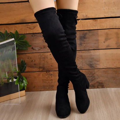 Christine | Women's Black Round Toe Block Heel Over-the-Knee Boot